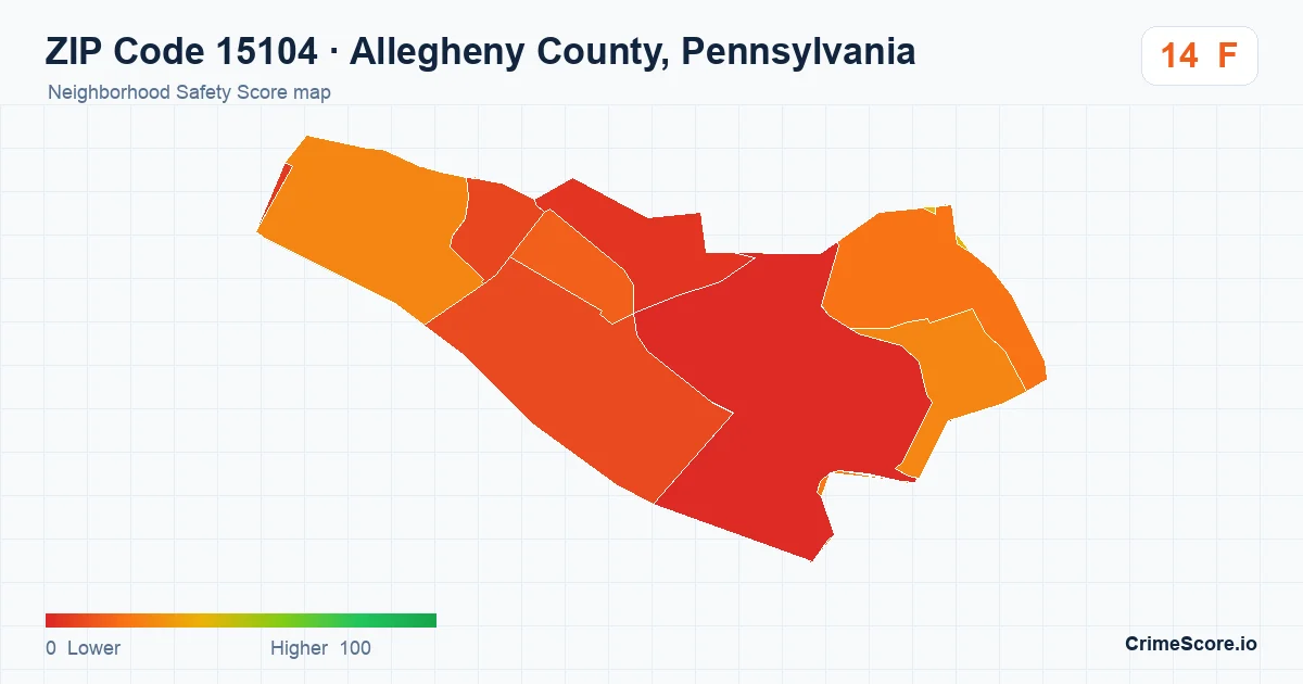 ZIP Code 15104 in Allegheny County, Pennsylvania neighborhood Safety Score map