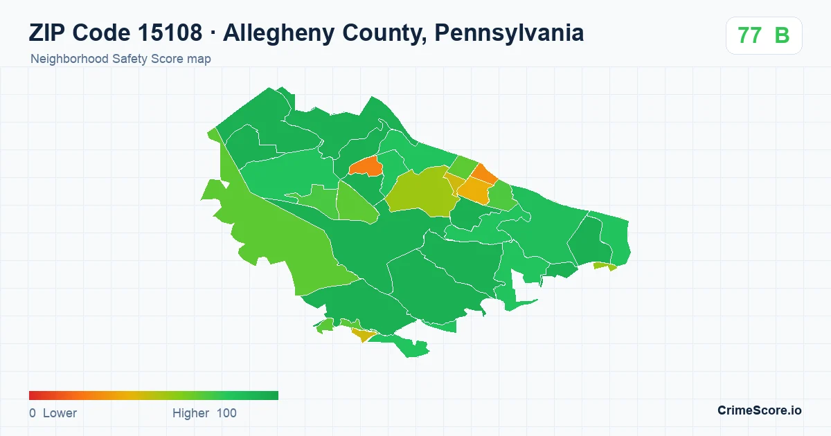 ZIP Code 15108 in Allegheny County, Pennsylvania neighborhood Safety Score map