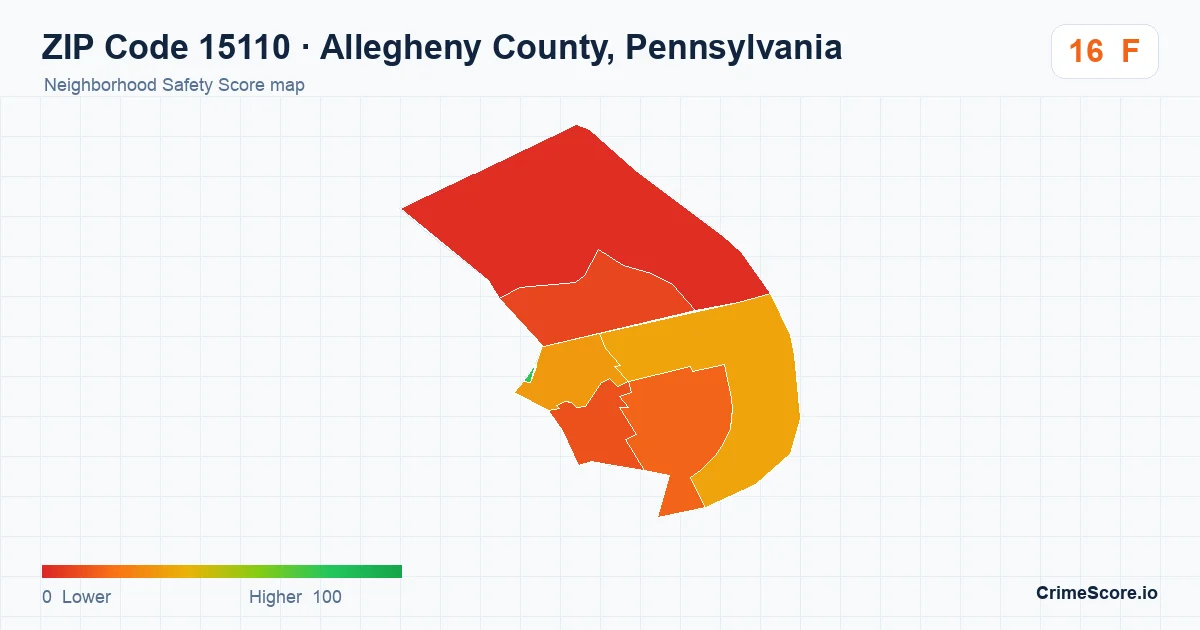 ZIP Code 15110 in Allegheny County, Pennsylvania neighborhood Safety Score map