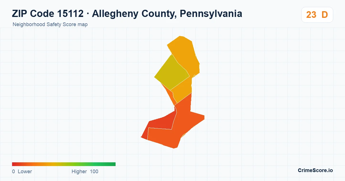 ZIP Code 15112 in Allegheny County, Pennsylvania neighborhood Safety Score map