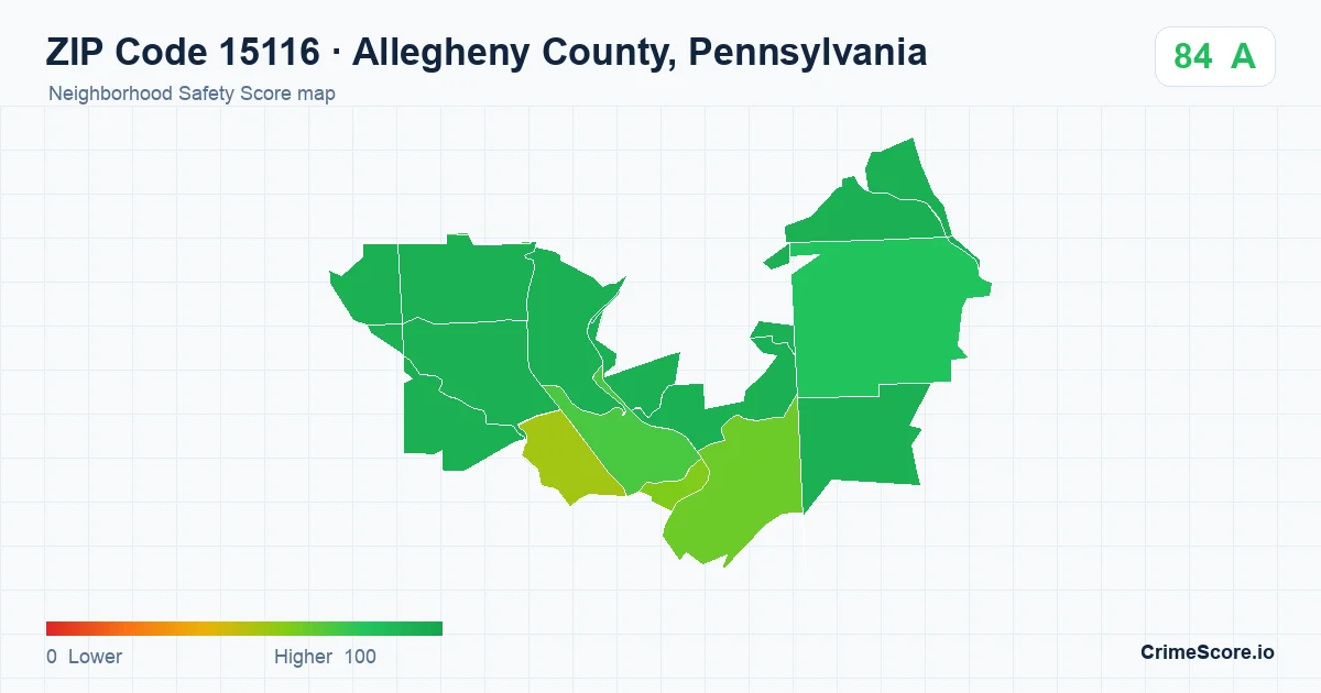 ZIP Code 15116 in Allegheny County, Pennsylvania neighborhood Safety Score map