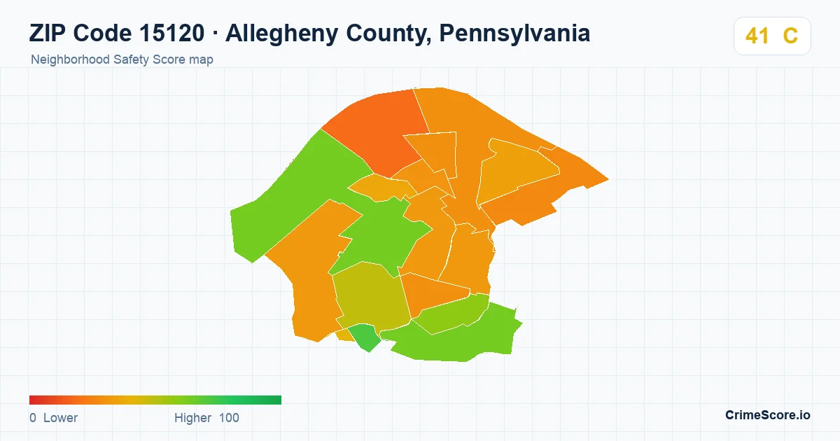 ZIP Code 15120 in Allegheny County, Pennsylvania neighborhood Safety Score map