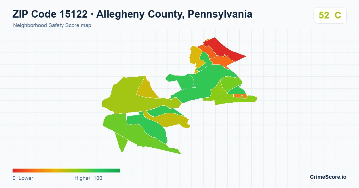 ZIP Code 15122 in Allegheny County, Pennsylvania neighborhood Safety Score map