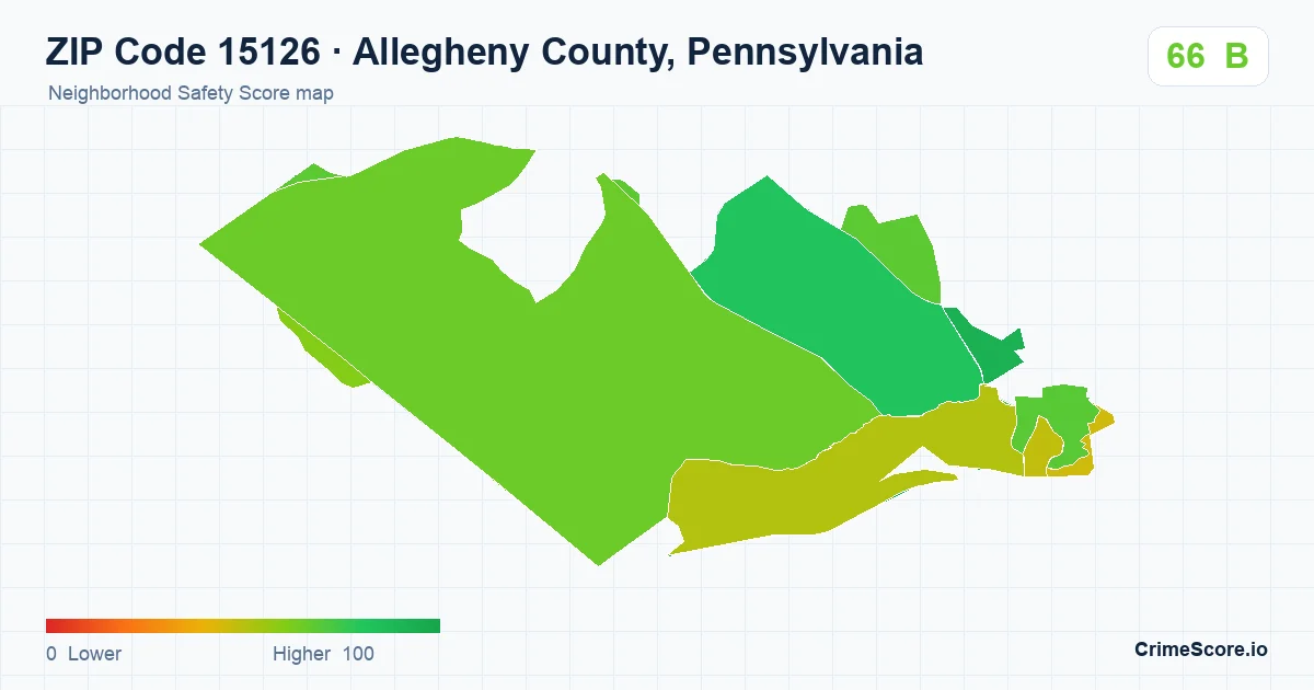 ZIP Code 15126 in Allegheny County, Pennsylvania neighborhood Safety Score map