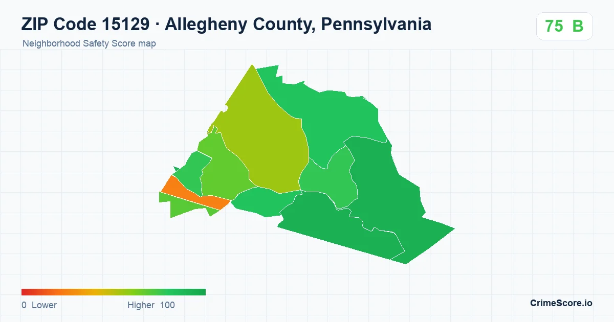 ZIP Code 15129 in Allegheny County, Pennsylvania neighborhood Safety Score map