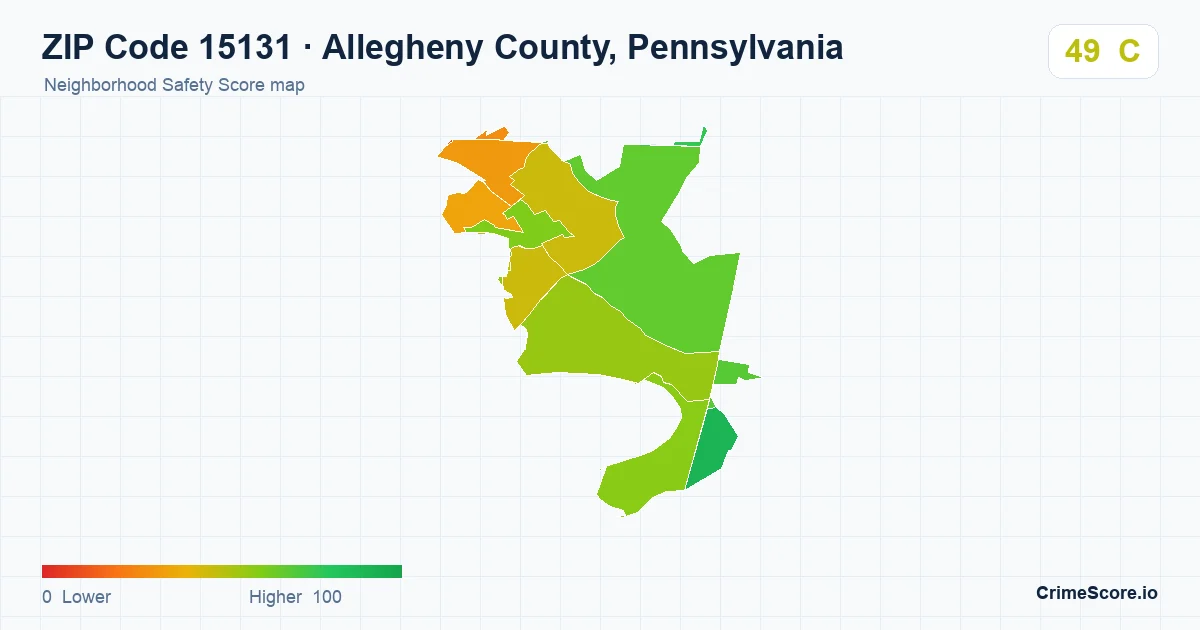 ZIP Code 15131 in Allegheny County, Pennsylvania neighborhood Safety Score map