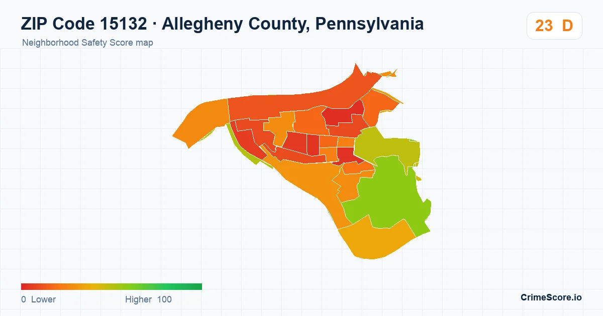 ZIP Code 15132 in Allegheny County, Pennsylvania neighborhood Safety Score map