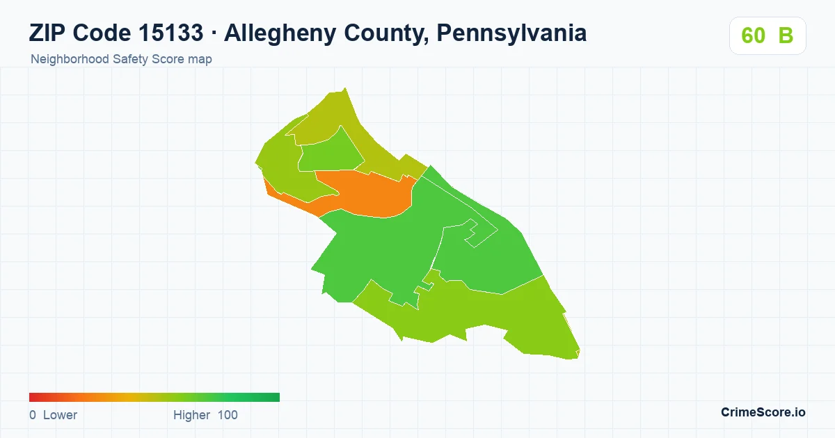 ZIP Code 15133 in Allegheny County, Pennsylvania neighborhood Safety Score map