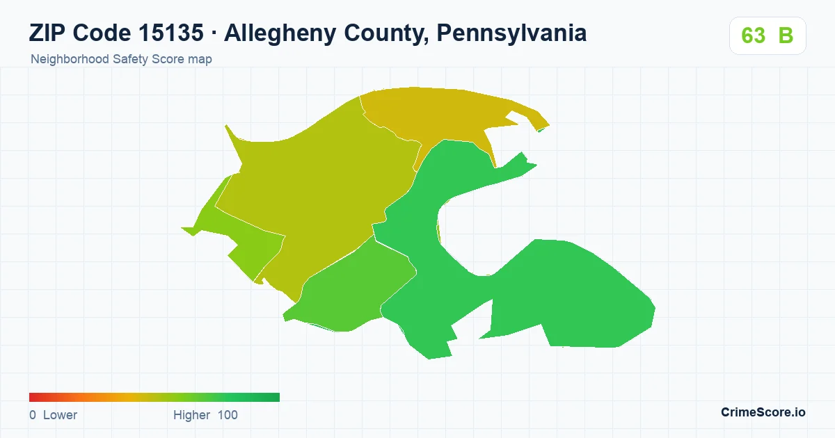 ZIP Code 15135 in Allegheny County, Pennsylvania neighborhood Safety Score map