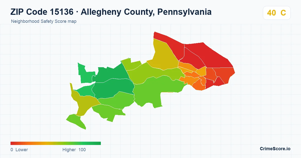 ZIP Code 15136 in Allegheny County, Pennsylvania neighborhood Safety Score map