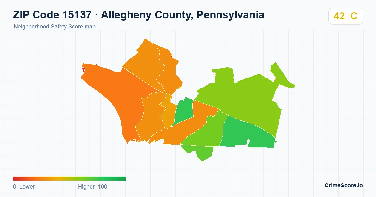 ZIP Code 15137 in Allegheny County, Pennsylvania neighborhood Safety Score map