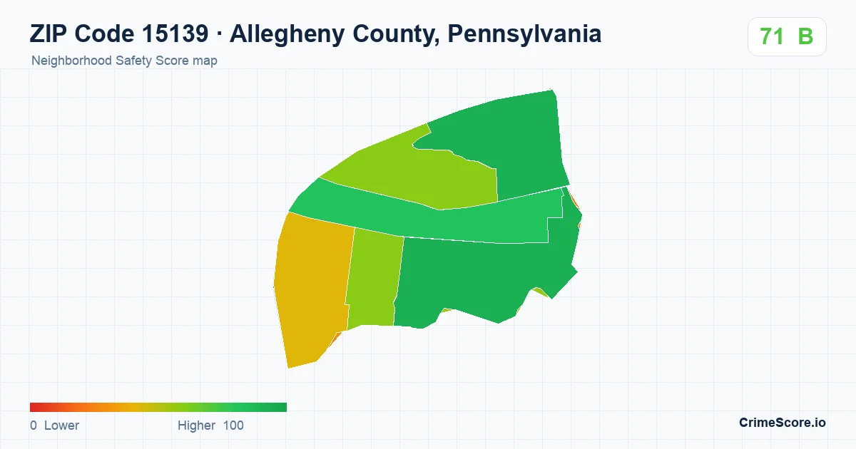 ZIP Code 15139 in Allegheny County, Pennsylvania neighborhood Safety Score map