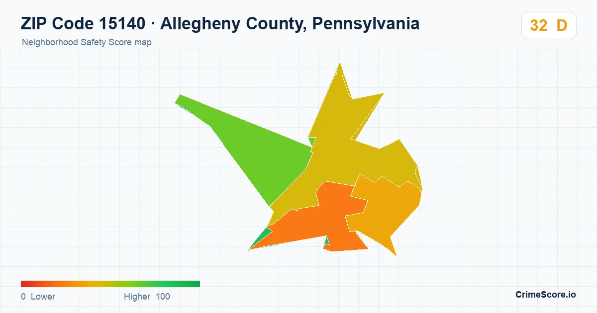 ZIP Code 15140 in Allegheny County, Pennsylvania neighborhood Safety Score map