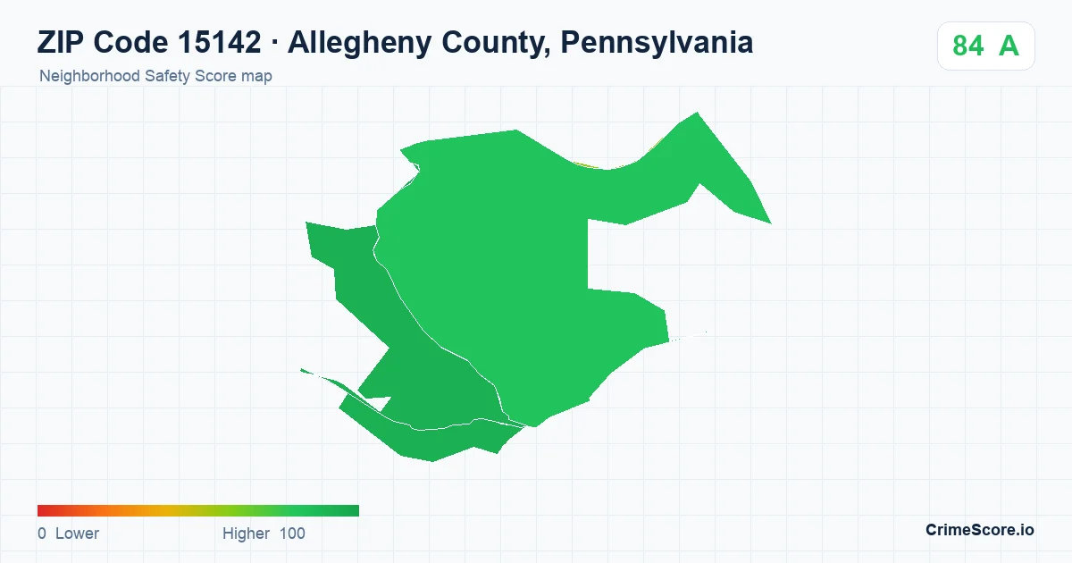 ZIP Code 15142 in Allegheny County, Pennsylvania neighborhood Safety Score map