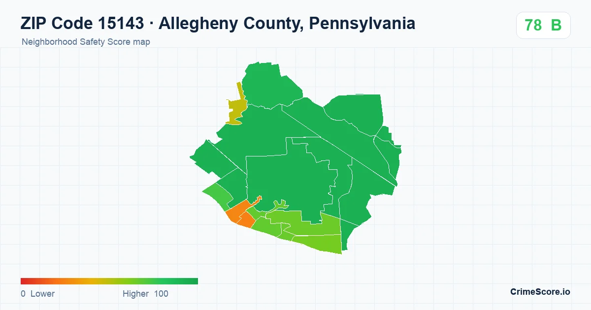 ZIP Code 15143 in Allegheny County, Pennsylvania neighborhood Safety Score map