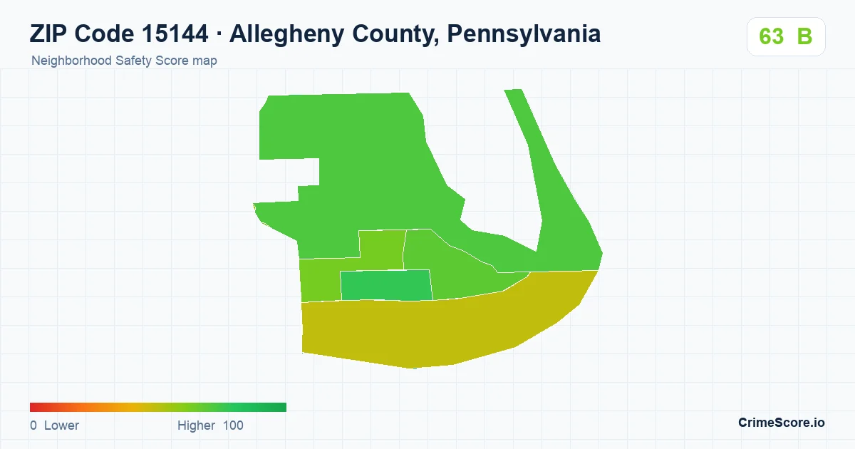 ZIP Code 15144 in Allegheny County, Pennsylvania neighborhood Safety Score map