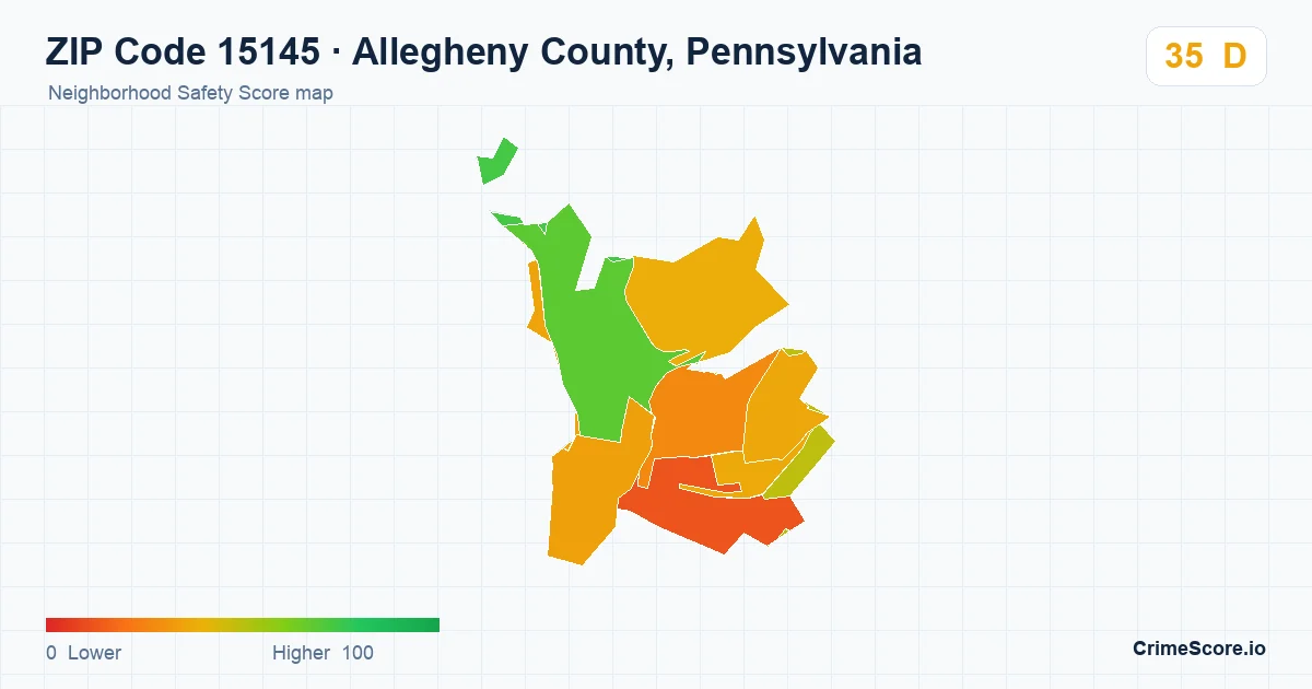 ZIP Code 15145 in Allegheny County, Pennsylvania neighborhood Safety Score map