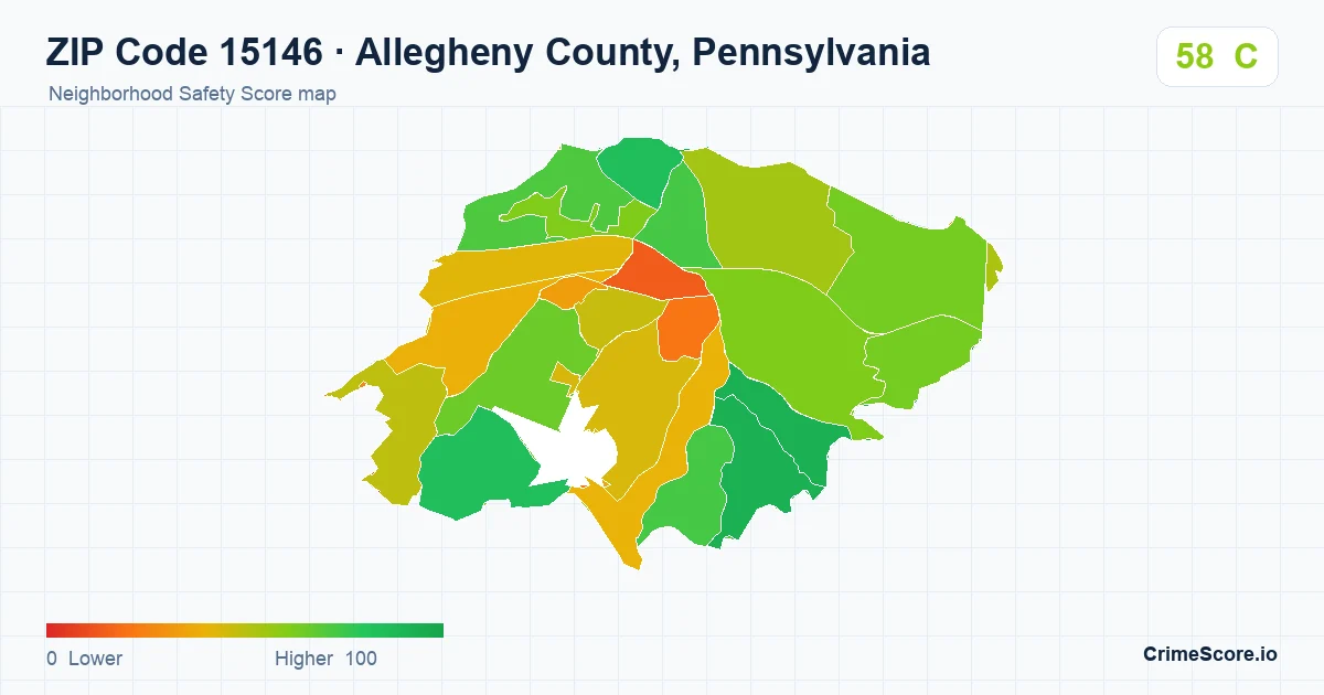 ZIP Code 15146 in Allegheny County, Pennsylvania neighborhood Safety Score map