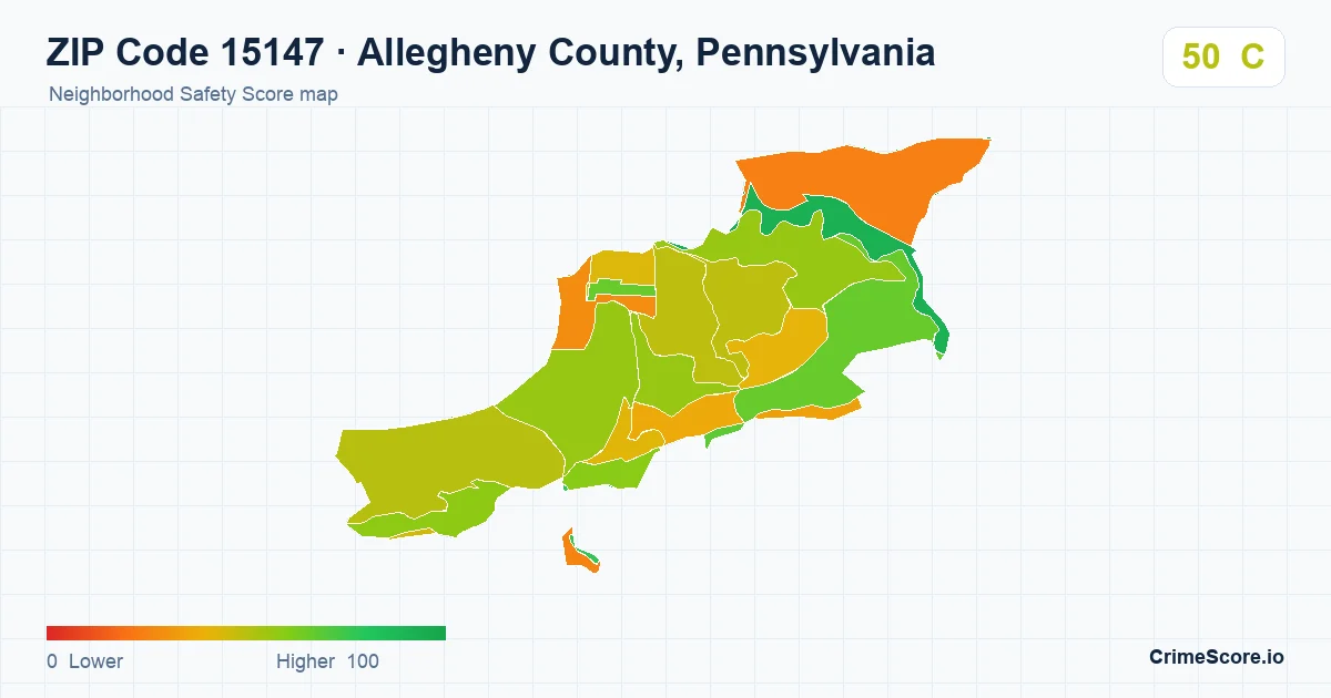 ZIP Code 15147 in Allegheny County, Pennsylvania neighborhood Safety Score map