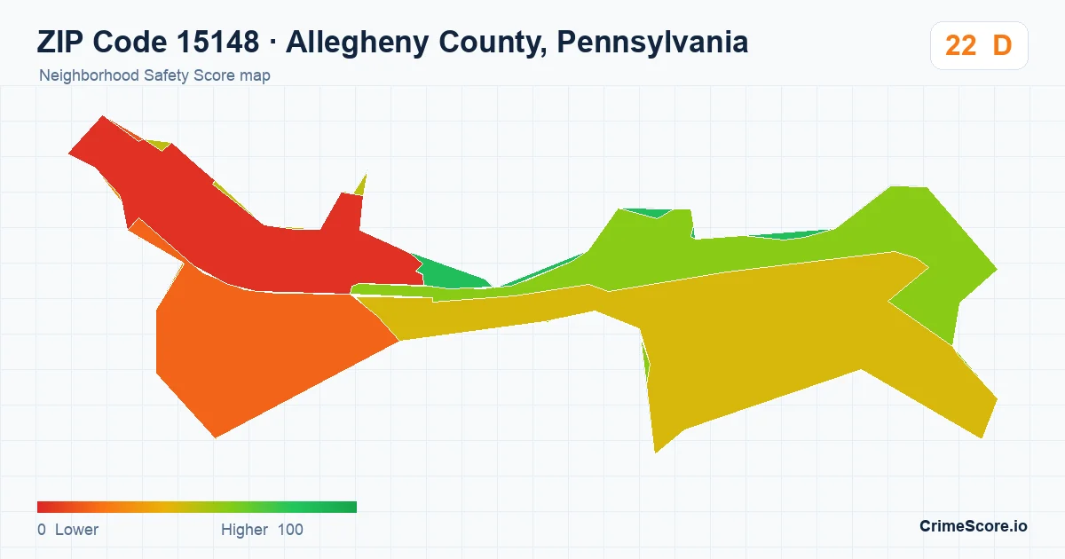 ZIP Code 15148 in Allegheny County, Pennsylvania neighborhood Safety Score map