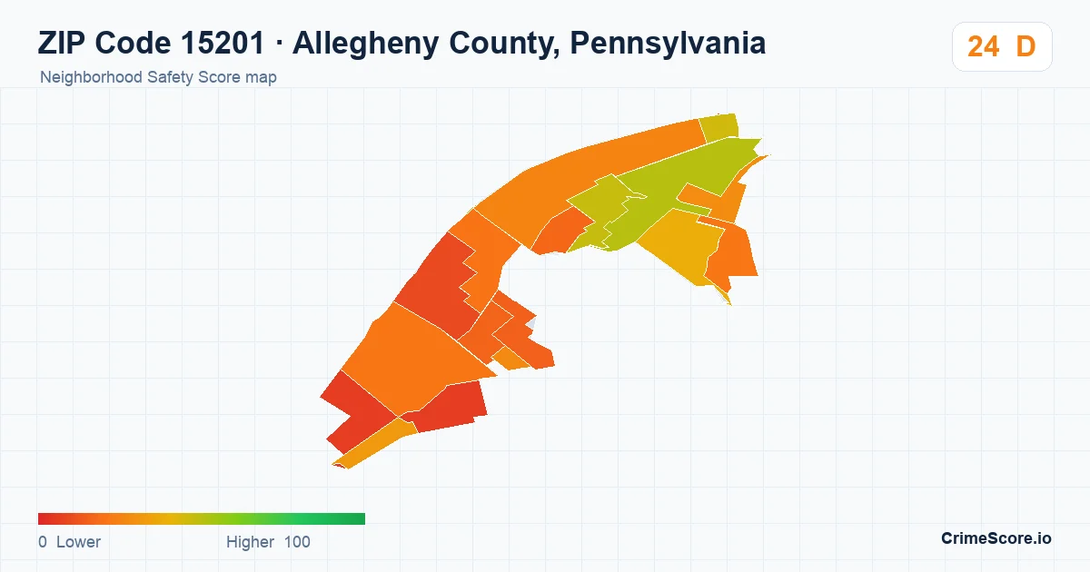 ZIP Code 15201 in Allegheny County, Pennsylvania neighborhood Safety Score map