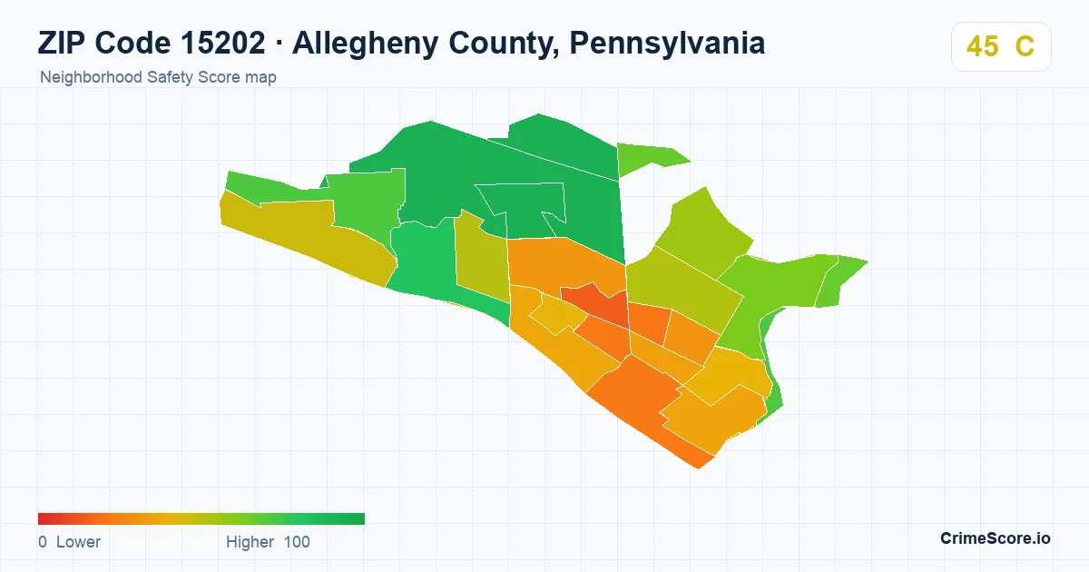 ZIP Code 15202 in Allegheny County, Pennsylvania neighborhood Safety Score map