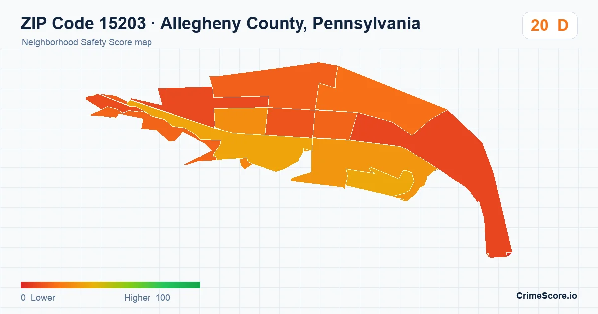 ZIP Code 15203 in Allegheny County, Pennsylvania neighborhood Safety Score map