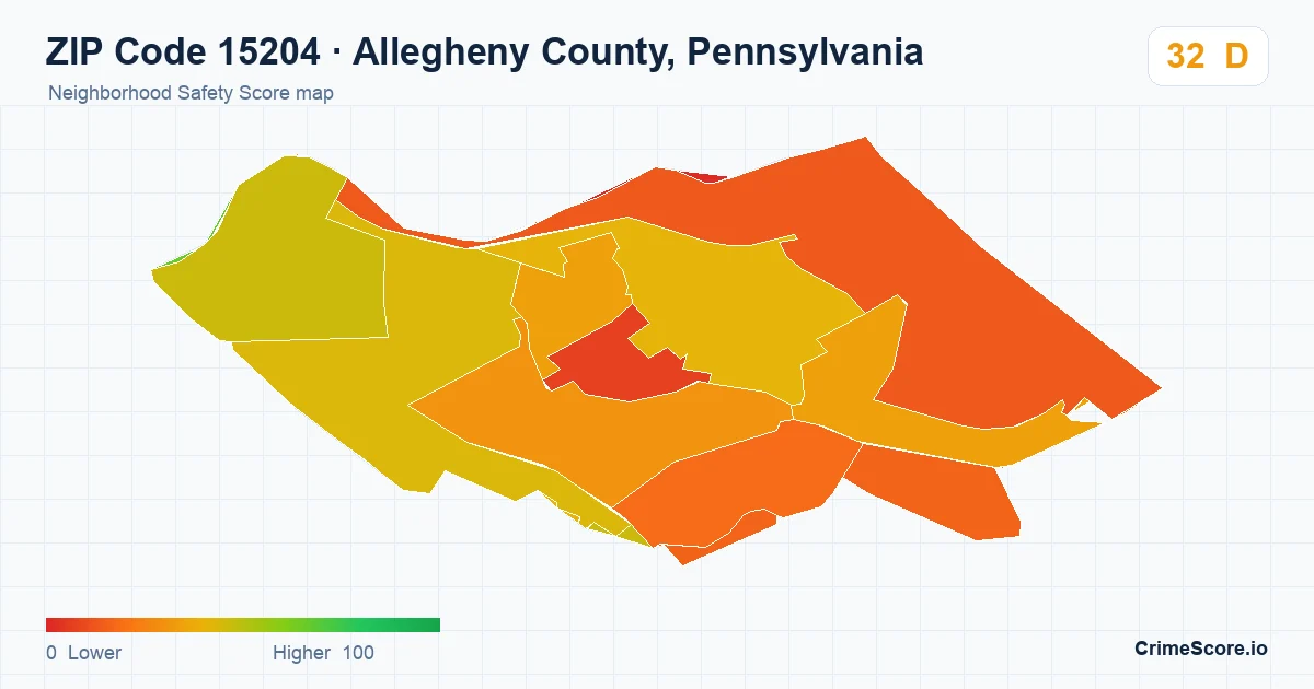 ZIP Code 15204 in Allegheny County, Pennsylvania neighborhood Safety Score map