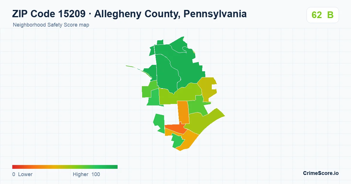ZIP Code 15209 in Allegheny County, Pennsylvania neighborhood Safety Score map