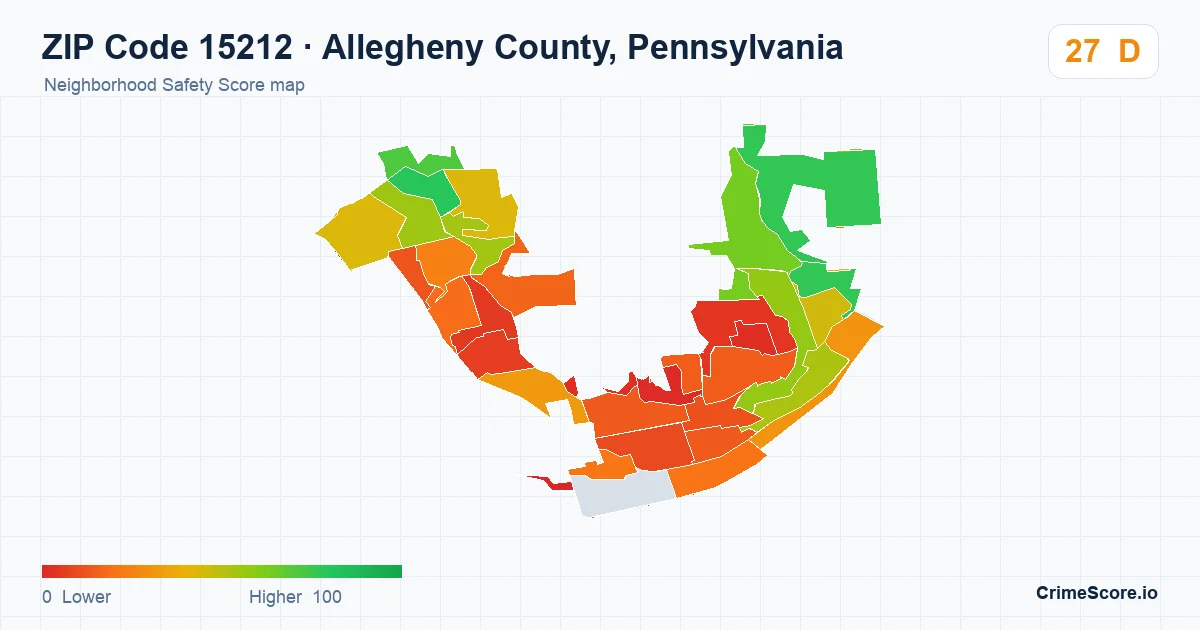 ZIP Code 15212 in Allegheny County, Pennsylvania neighborhood Safety Score map