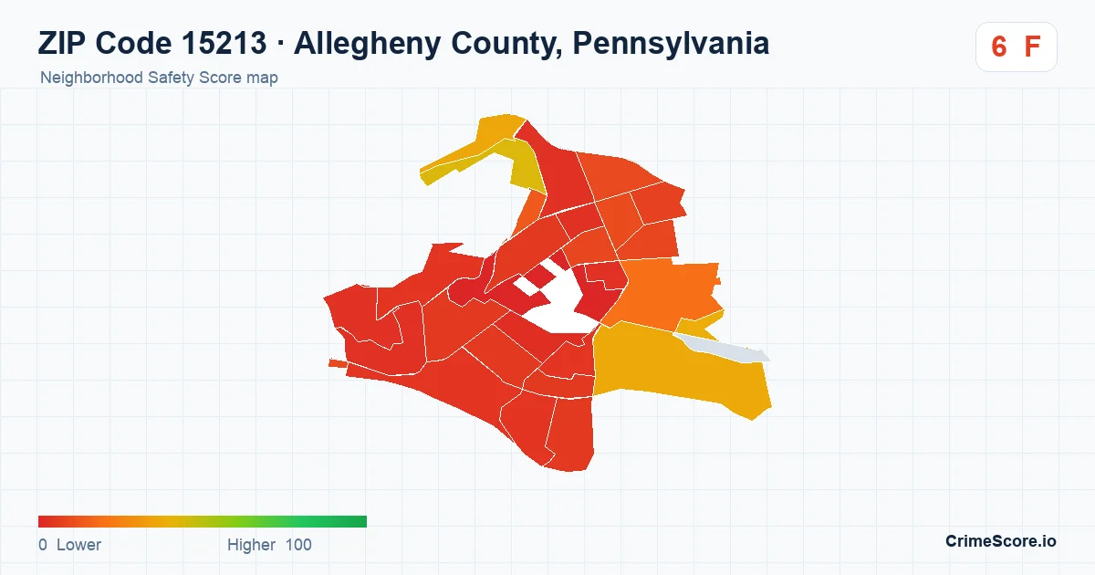 ZIP Code 15213 in Allegheny County, Pennsylvania neighborhood Safety Score map