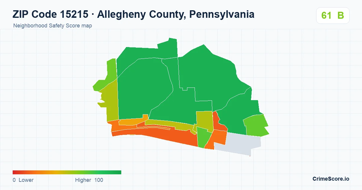 ZIP Code 15215 in Allegheny County, Pennsylvania neighborhood Safety Score map