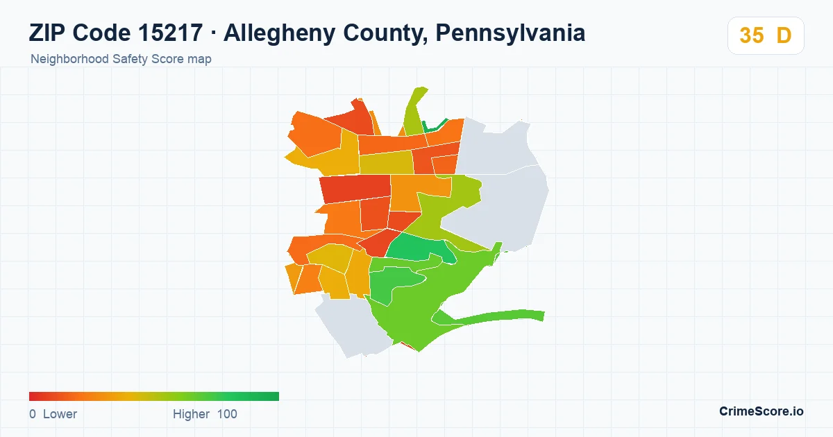 ZIP Code 15217 in Allegheny County, Pennsylvania neighborhood Safety Score map