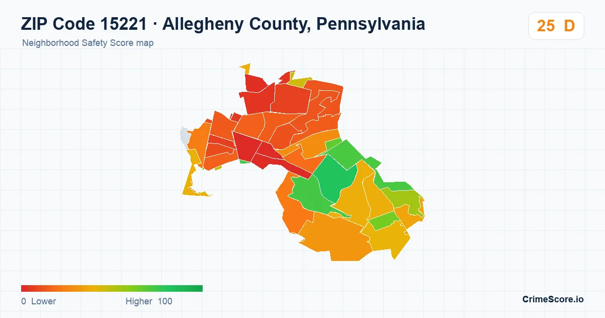 ZIP Code 15221 in Allegheny County, Pennsylvania neighborhood Safety Score map