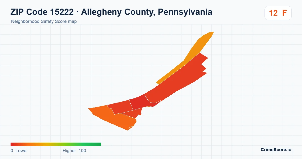ZIP Code 15222 in Allegheny County, Pennsylvania neighborhood Safety Score map