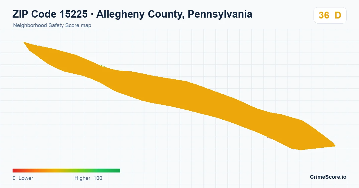 ZIP Code 15225 in Allegheny County, Pennsylvania neighborhood Safety Score map