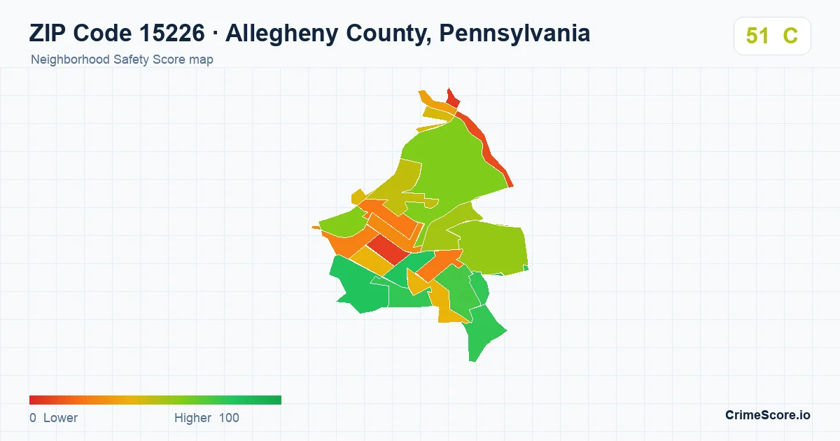 ZIP Code 15226 in Allegheny County, Pennsylvania neighborhood Safety Score map