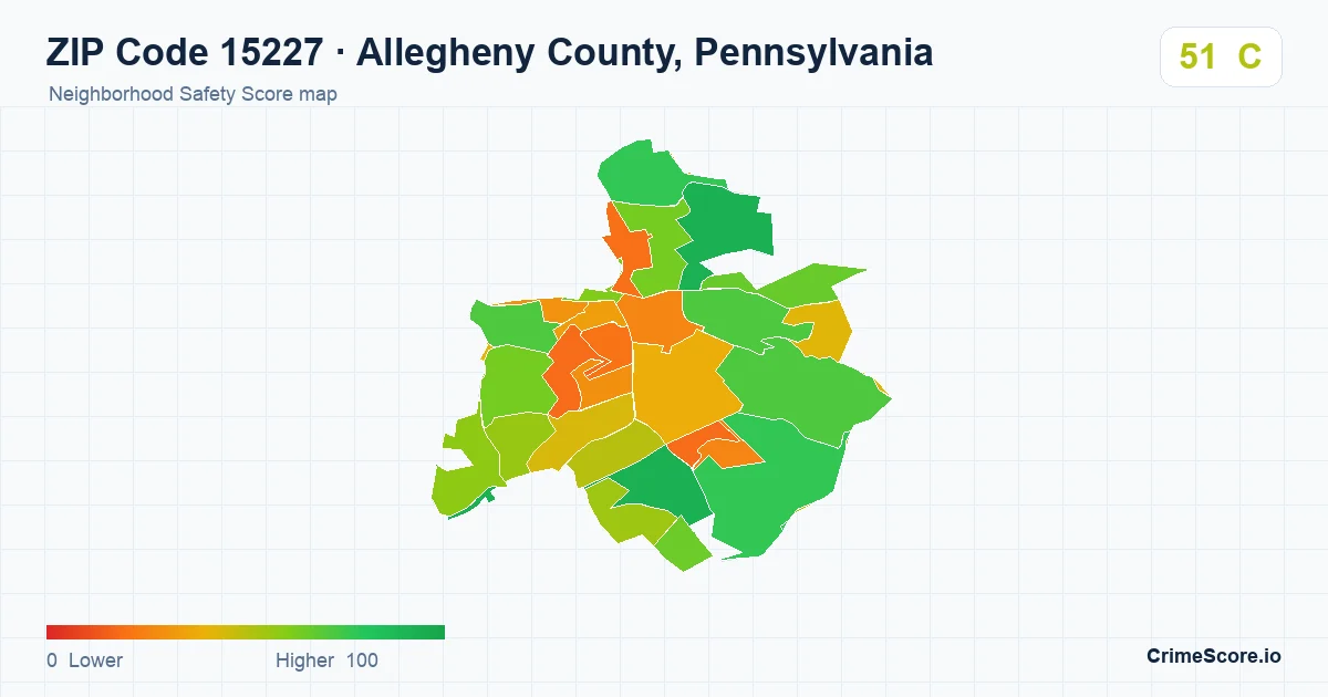 ZIP Code 15227 in Allegheny County, Pennsylvania neighborhood Safety Score map