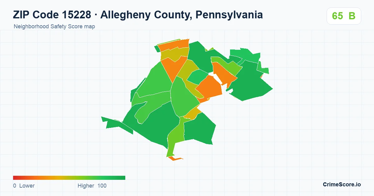 ZIP Code 15228 in Allegheny County, Pennsylvania neighborhood Safety Score map