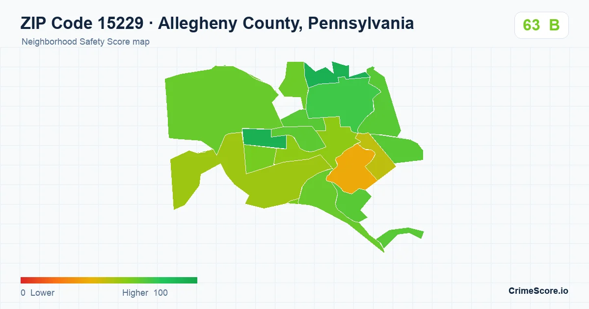 ZIP Code 15229 in Allegheny County, Pennsylvania neighborhood Safety Score map