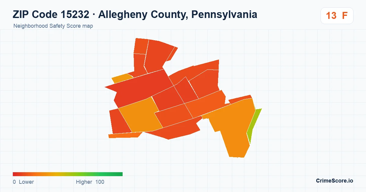 ZIP Code 15232 in Allegheny County, Pennsylvania neighborhood Safety Score map
