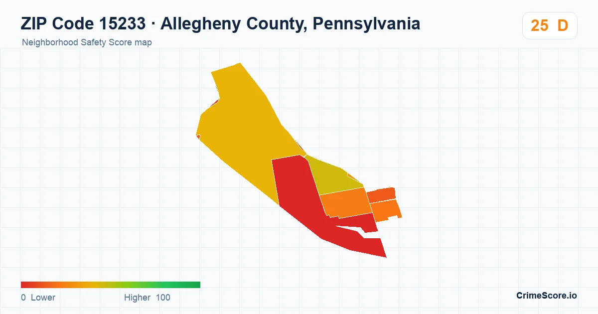 ZIP Code 15233 in Allegheny County, Pennsylvania neighborhood Safety Score map