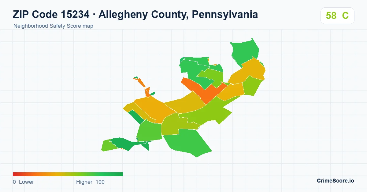ZIP Code 15234 in Allegheny County, Pennsylvania neighborhood Safety Score map