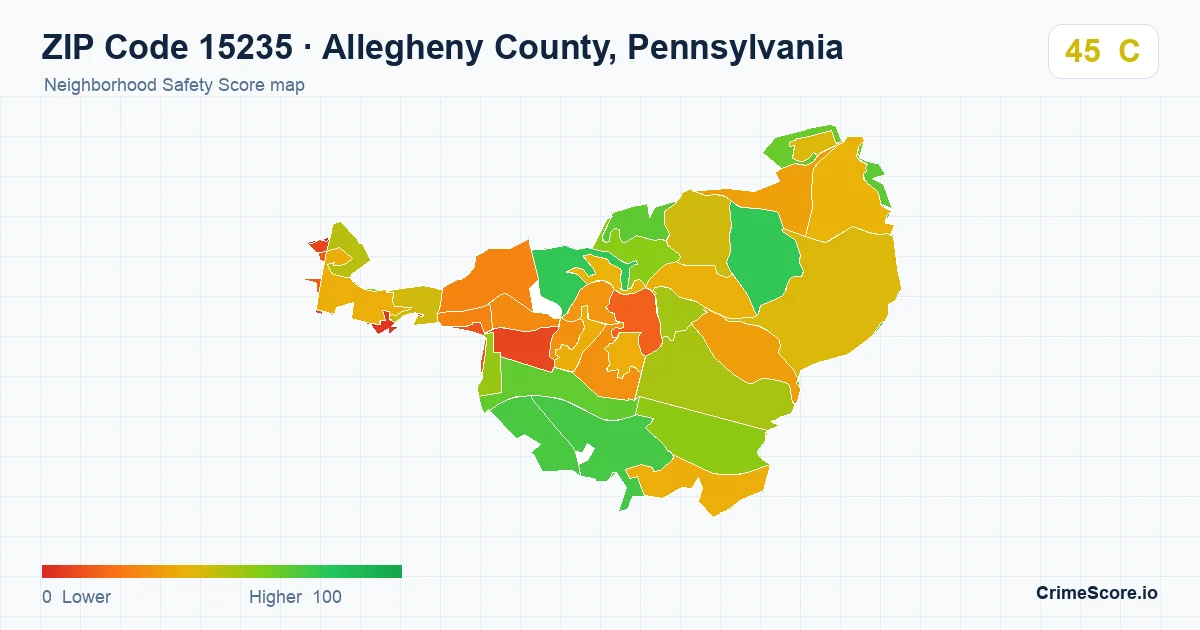 ZIP Code 15235 in Allegheny County, Pennsylvania neighborhood Safety Score map
