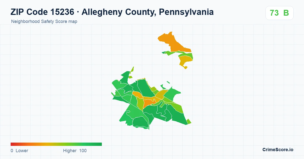 ZIP Code 15236 in Allegheny County, Pennsylvania neighborhood Safety Score map