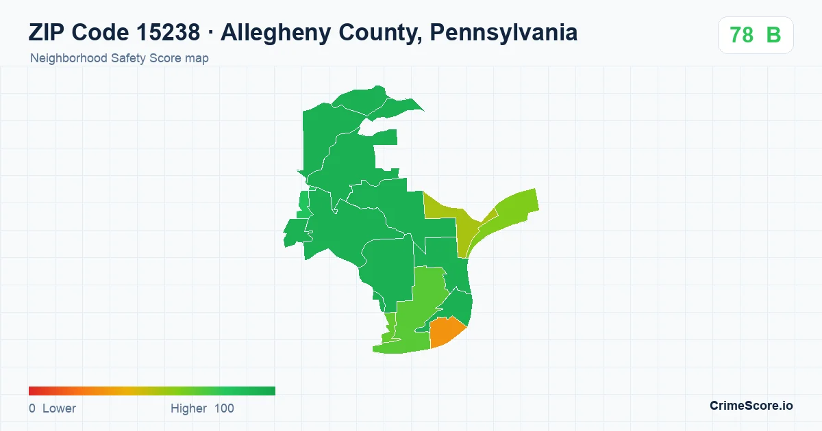 ZIP Code 15238 in Allegheny County, Pennsylvania neighborhood Safety Score map