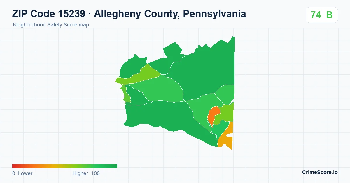 ZIP Code 15239 in Allegheny County, Pennsylvania neighborhood Safety Score map