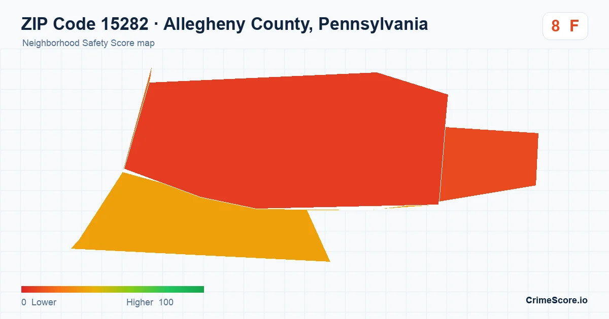 ZIP Code 15282 in Allegheny County, Pennsylvania neighborhood Safety Score map