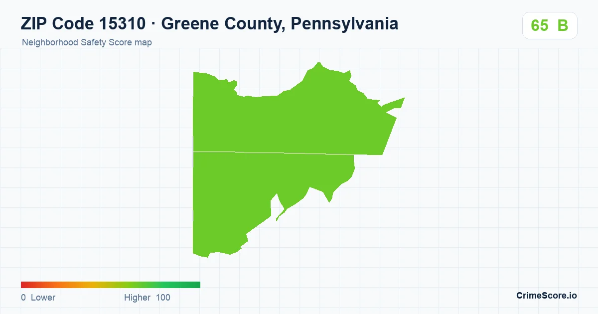ZIP Code 15310 in Greene County, Pennsylvania neighborhood Safety Score map