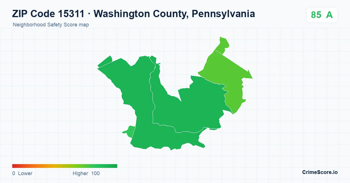 ZIP Code 15311 in Washington County, Pennsylvania neighborhood Safety Score map